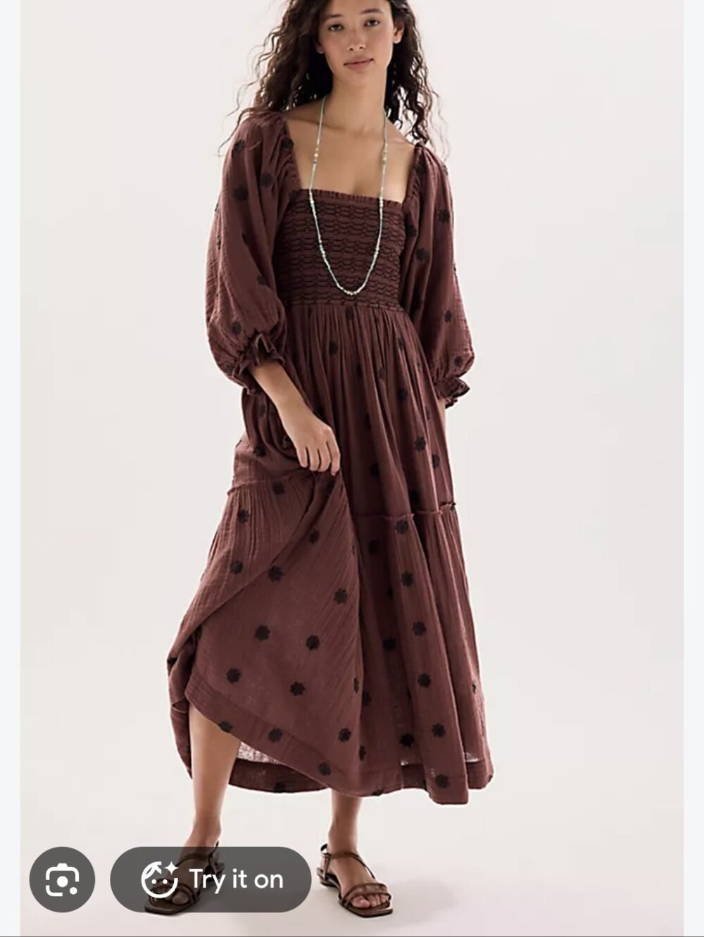 free people Women’s Brown Floral Smocked Maxi Dress